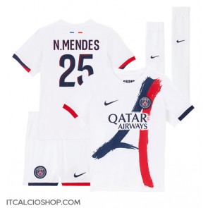 Paris Saint-Germain Nuno Mendes #25 Seconda Maglia Bambino 2024-25 Manica Corta (+ Pantaloni corti)